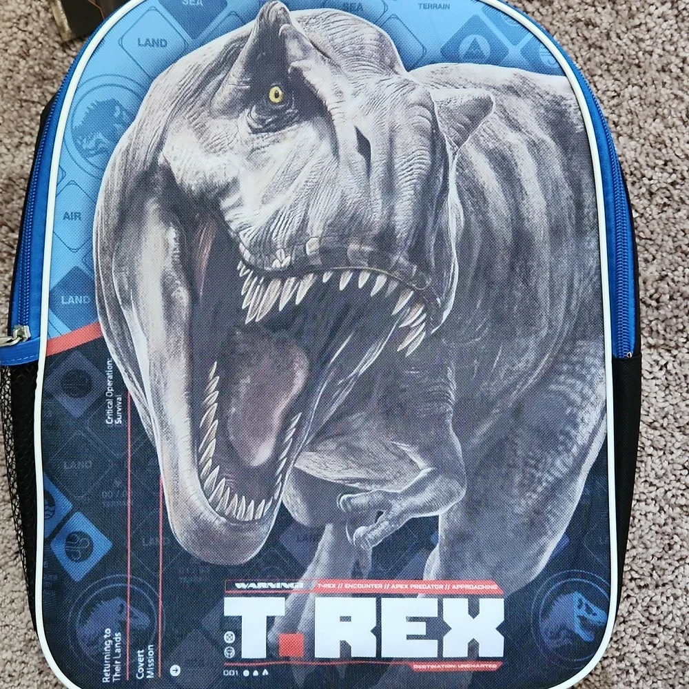 Jurassic Park T-Rex Backpack w/Water Bottle Pocket Back To School